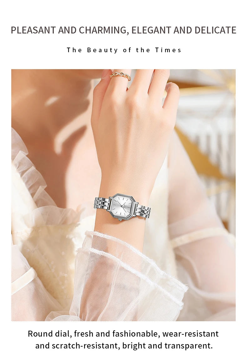 Montre à quartz à cadran carré OLEVS pour femmes en acier inoxydable montre-bracelet en or de mode robe élégante montres de luxe pour femmes de marque TOP