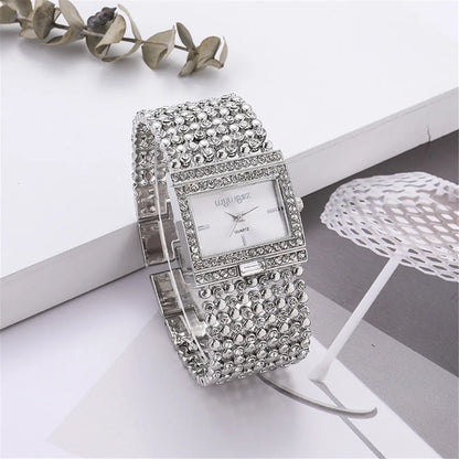 UTHAI W25 Women's Square Quartz Watch Fashion Brand Light Luxury Stainless Steel Bracelet Girls' Diamond Inlaid Wristwatches