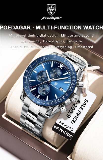 POEDAGAR Luxury Men Watch High Quality Fashion Chronograph Waterproof Luminous Date Stainless Steel Quartz Watch Man Clock Reloj