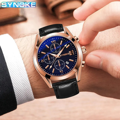 SYNOKE Mode Affaires Hommes Loisirs Non Mécanique Ceinture Alliage Hommes Montre Lueur Nocturne Étanche Calendrier Montre À Quartz