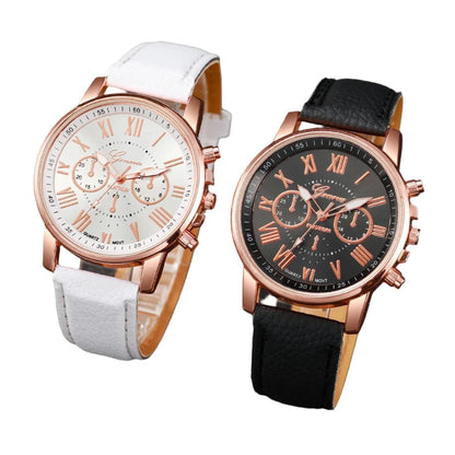 Lot de 4 montres à quartz pour couple avec bracelet en cuir et perles pour femme