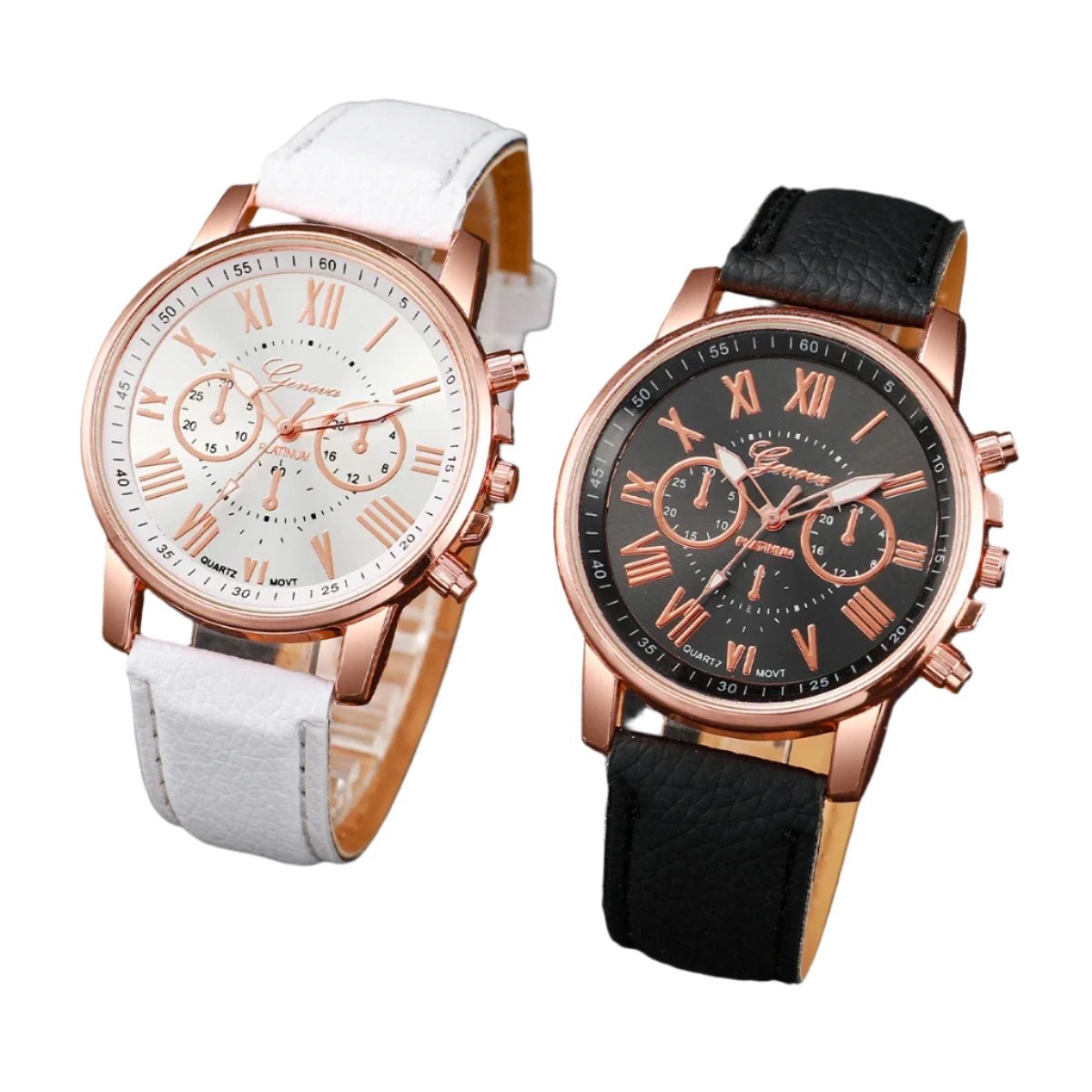 Ensemble de 4 montres à quartz pour couple avec bracelet en cuir décontracté et collier pour femme (sans boîte)