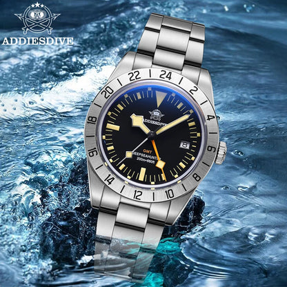 ADDIESDIVE Quartz Watch GMT Men's Watch 200m Diving Date Retro Luminous Luxury 316L Stainless Steel Sport Business Wristwatch