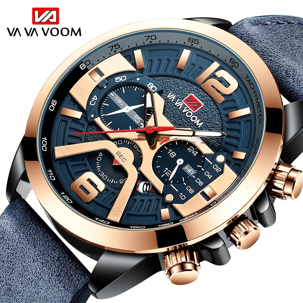 Pilot Calendar Quartz Men Wristwatch Chronograph Fashion Casual Watch Brand Aircraft  Sports Military Army Brown Leather Watches