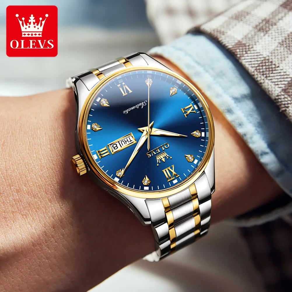 OLEVS Nouvelle Montre Automatique pour Hommes Montre-Bracelet de Luxe en Diamant Bracelet de Montre en Acier Inoxydable Montres pour Hommes d'Affaires Relogio Masculino