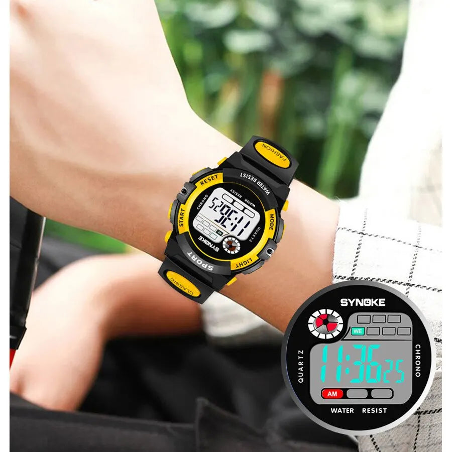 SYNOKE Montre électronique multifonctionnelle pour enfants, montre de sport étanche pour garçons, montre électronique légère et étanche