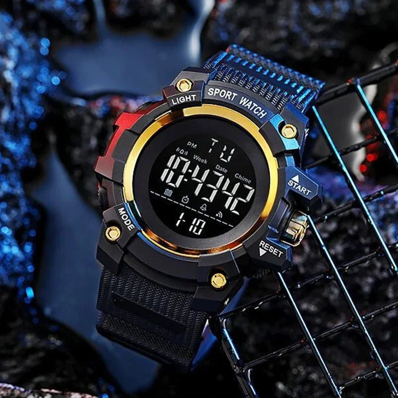 YIKAZE 9030 Montre numérique étanche pour hommes Montres de sport LED Réveil Montre-bracelet électronique Horloge militaire pour homme Cadeau pour enfants