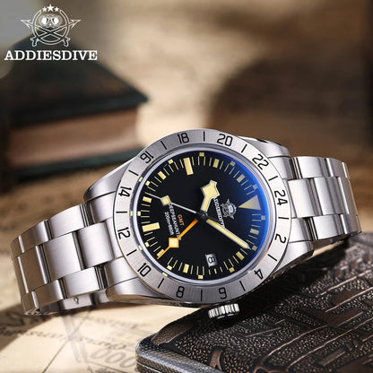 ADDIESDIVE Quartz Watch GMT Men's Watch 200m Diving Date Retro Luminous Luxury 316L Stainless Steel Sport Business Wristwatch