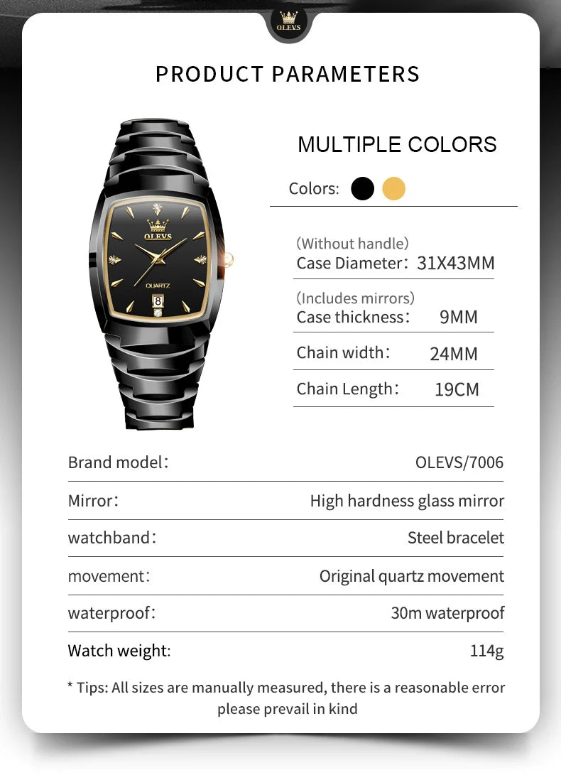 OLEVS New Quartz Watch for Men Waterproof Stainless Steel Business Fashion Calendar/Week Display Top Quartz Men's Watches