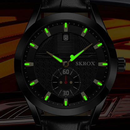 SKROX Original Sports Men Watch Leather Sapphire Blue Dial Luminous Automatic Movement Mechanical Clock Waterproof Wrist Watches