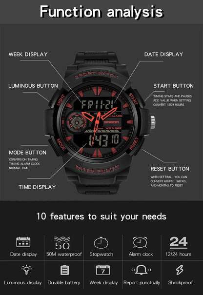 SANDA Digital Watch Men Military Army Sport Quartz Wristwatch Top Brand Luxury LED Waterproof Male Electronic Watches 6002