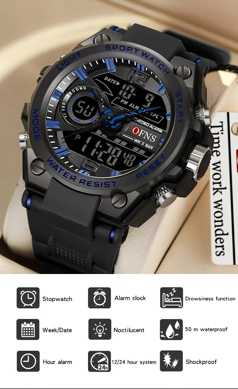 OFNS 6092 New Sport Military Men's Watches Waterproof Quartz Wristwatch LED Digital Watch for Male Clock Relogios Masculino