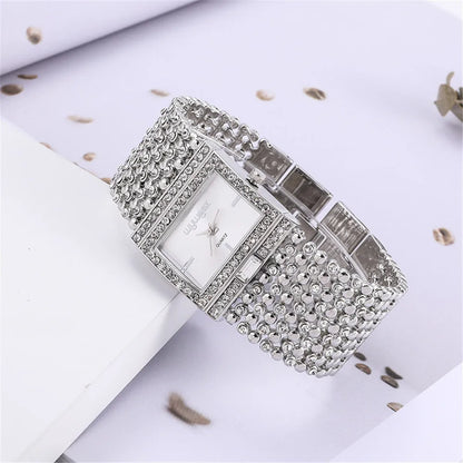 UTHAI W25 Women's Square Quartz Watch Fashion Brand Light Luxury Stainless Steel Bracelet Girls' Diamond Inlaid Wristwatches