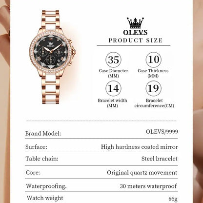 OLEVS 9999 Women Watch Multifunctional Calendar Diamond Luxury Elegant Quartz Watch for Women Bracelet Set Ladies Hands Watch