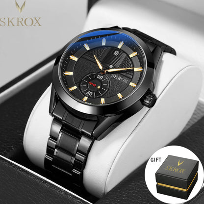 SKROX Original Men's Watch Blue Dial Stainless Steel Automatic Mechanical Waterproof Luminous Military Male Wrist Watches Clock