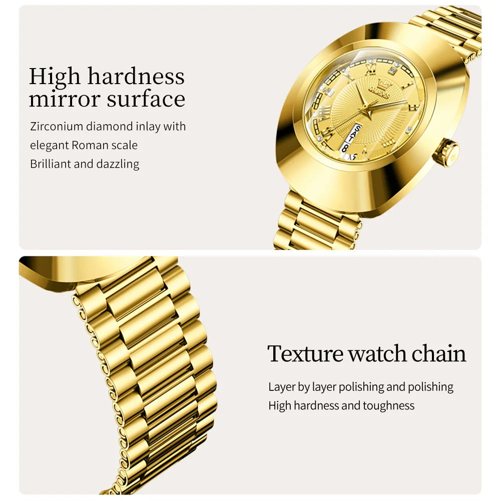 OLEVS Quartz Watch for Women Golden Tungsten steel Luxury Elegant Waterproof Calendar High Quality Watch Women's Wristwatches