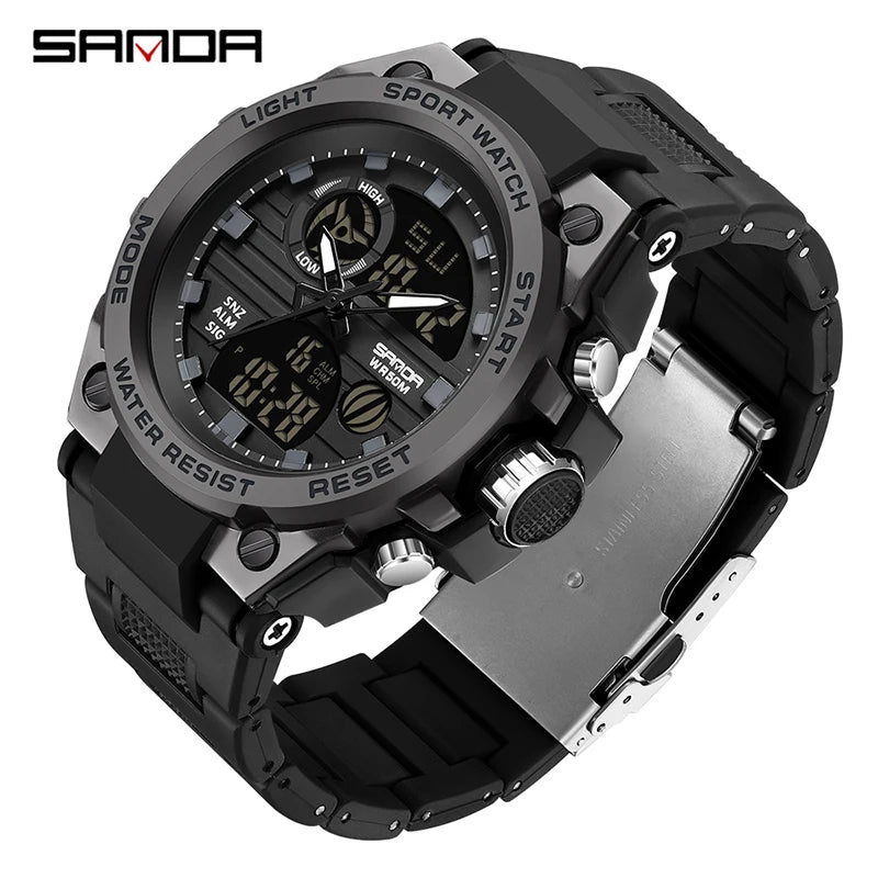 SANDA Montre de Sport pour Hommes Montre à Quartz Militaire Homme Étanche Double Affichage Montre-Bracelet Numérique pour Hommes Horloge Relogios Masculino