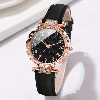 Montre à quartz analogique en cuir PU pour femme, lot de 2 pièces, bracelet en forme de cœur, strass