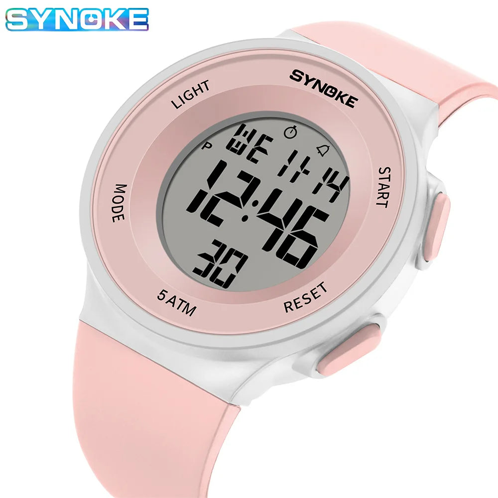 Synoke Montres numériques Lady Sports Lumineux Multifonction Étanche Chrono Montre-bracelet Extérieur Filles Mode Étudiant Montre Nouveau