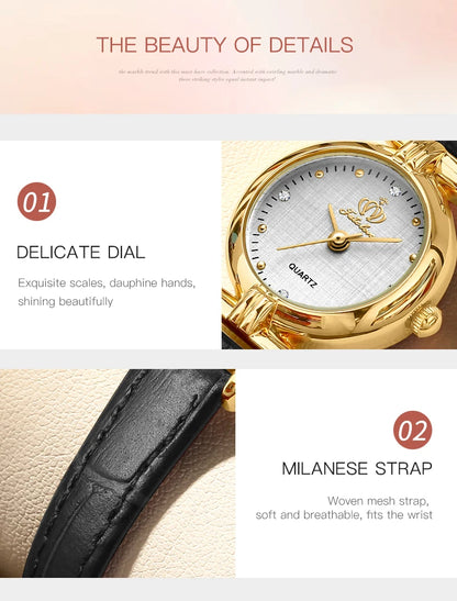 Montre à quartz rétro pour femme Fate Love, élégante, de luxe, avec bracelet en acier inoxydable doré, étanche, bracelet en cuir, montre à quartz pour femme