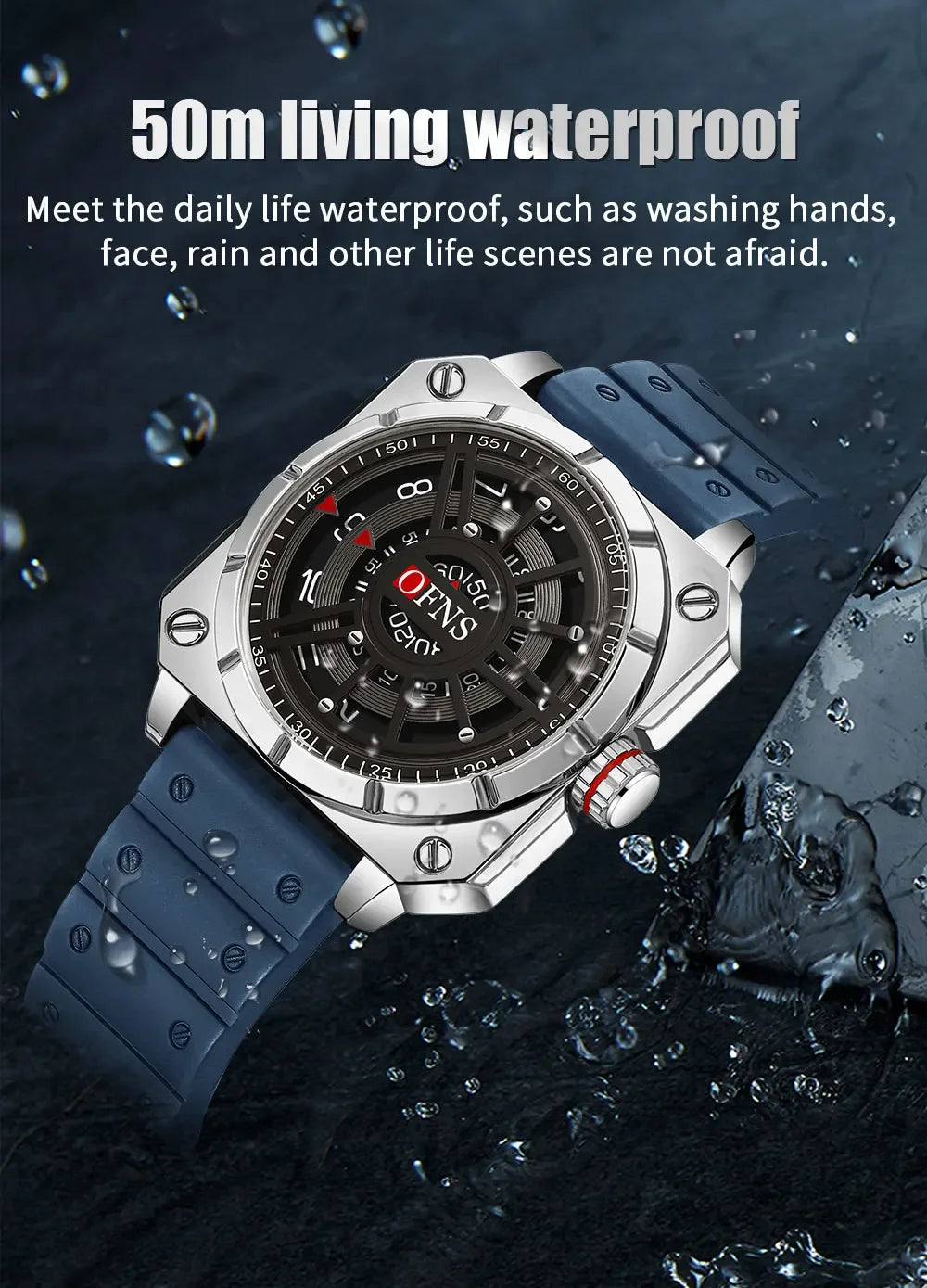 OFNS New 8026 Fashion Men's Watch Creative Cool Trend Large dial Quartz Watch Business Waterproof Men's Watches