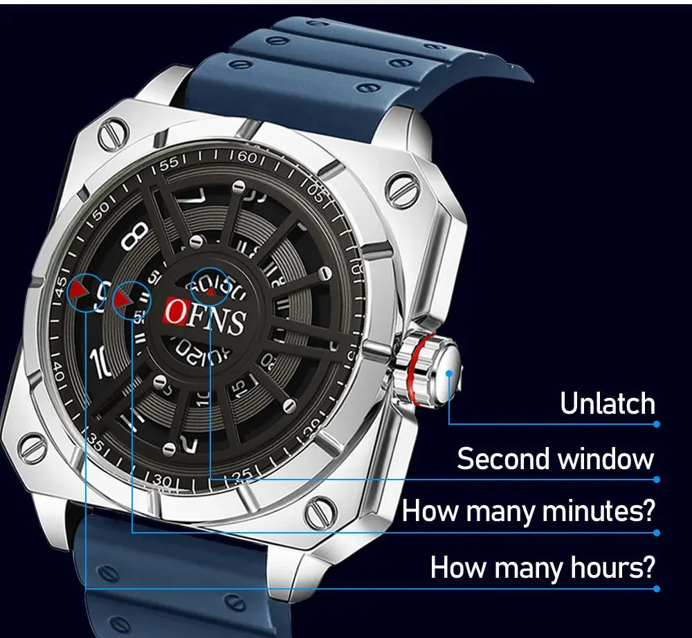 OFNS New 8026 Fashion Men's Watch Creative Cool Trend Large dial Quartz Watch Business Waterproof Men's Watches