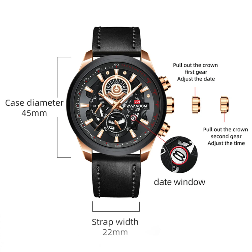 Men Watch Sports Watch Fashion Mechanical Style Leather Student Business Watch Calendar Waterproof WristWatch Relogio Masculino