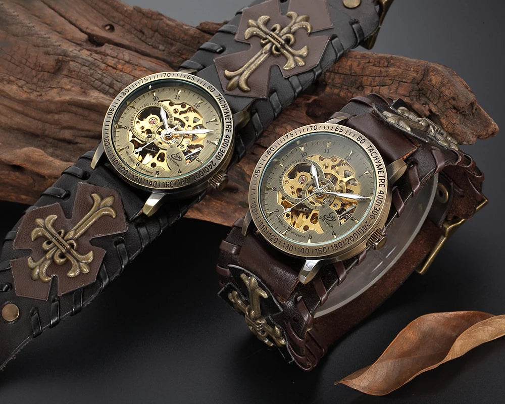 Top New shenhua European and American style punk men's fashion casual hollowed out mechanical automatic mechanical watch 2023