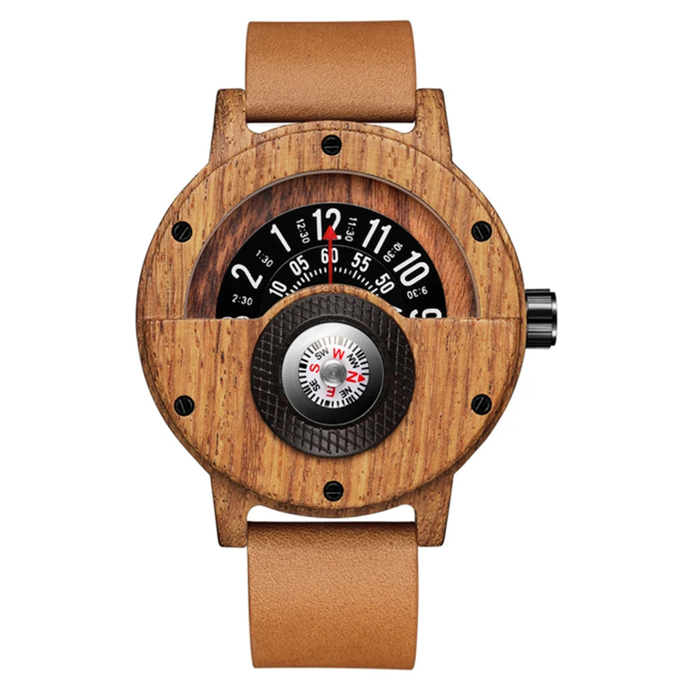 Wood Creative Watch for Men Turntable Compass reloj hombre Real Walnut Ebony Bamboo Wooden Watches Male Clock relógio masculino