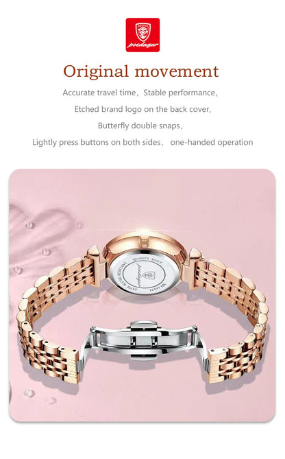 POEDAGAR Women Watch Rose Gold Fashion Quartz Watches Top Brand Luxury Ladies Wristwatch Waterproof Date Week Girlfriend Gift