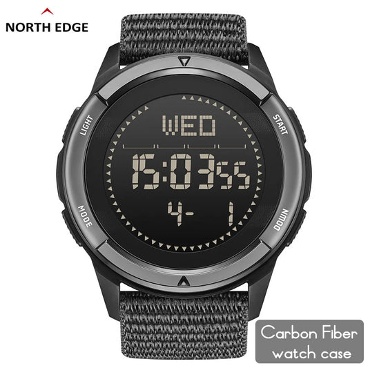 NORTH EDGE ALPS Men's Carbon Fiber Digital Watch Shock Militray Sports Super Light Outdoor Compass Waterproof 50M Wristwatches