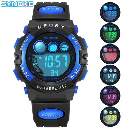 SYNOKE Montres de sport pour étudiants pour enfants Montres électroniques colorées Horloge étanche 50M Montre numérique pour enfants pour garçons filles