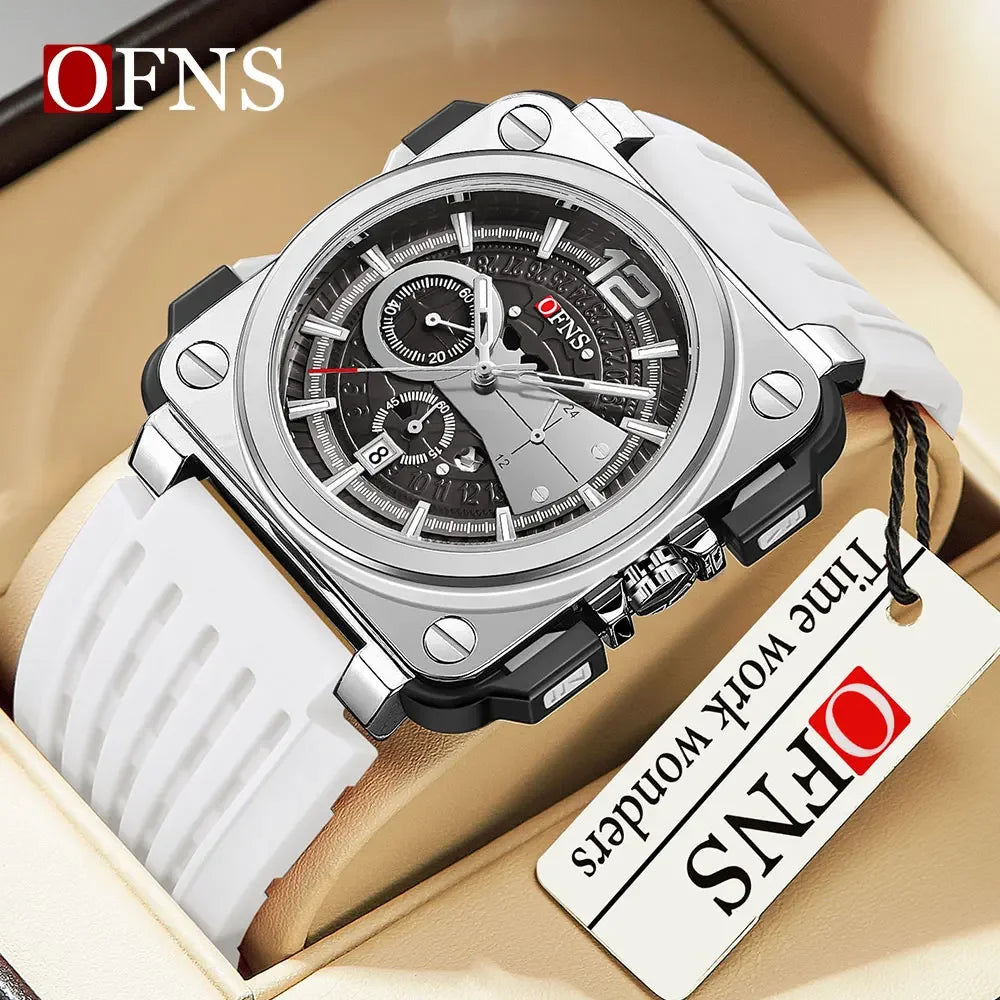 OFNS brand 1305 square dial men's quartz watch fashionable and simple with nail strips calendar waterproof men's quartz watch