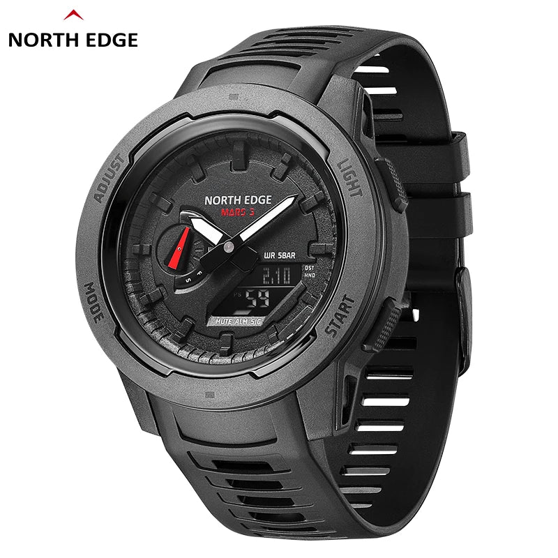 NORTH EDGE Mars 3 Men's Military Watch Digital Carbon Fiber Case For Man Waterproof 50M Sports Watches World Time LED Wristwatch