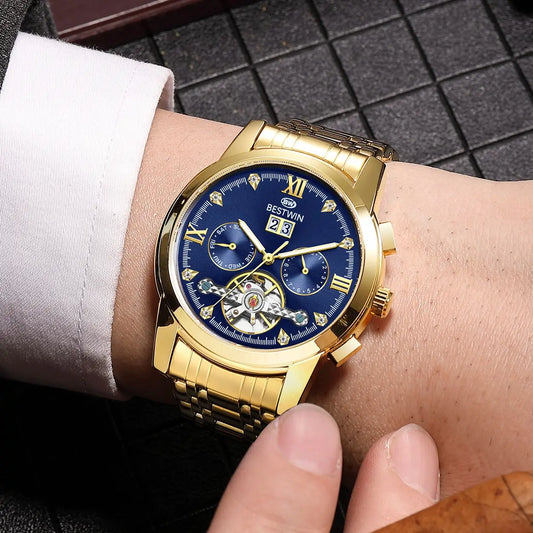 New Automatic Mechanical Watch for Men Date Calendar Skeleton Wristwatch Stainless Steel Classic Business Men's Watches