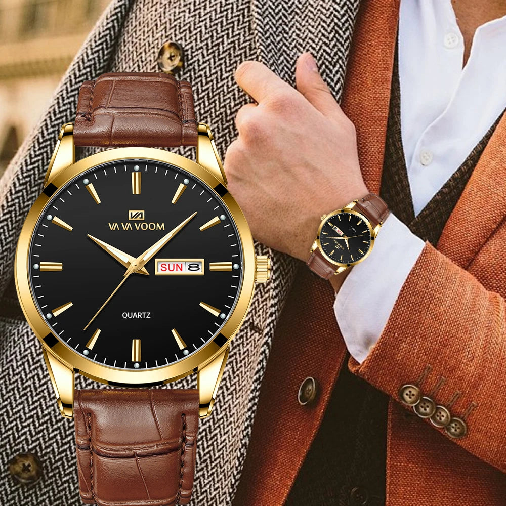 TOP CLASS MEN'S BUSINESS QUARTZ WATCH WITH LEATHER STRAP