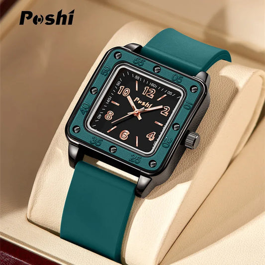 POSHI New Watch for Women Fashion Casual Quartz Wristwatches Silicone Strap Green Dial Women's Business Watches Montre Femme