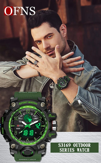 OFNS Top Brand Sports Men's Watches Military Quartz Watch Man Waterproof Wristwatch for Men Clock shock relogios masculino 3169