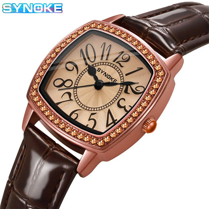 Montre à quartz de luxe Synoke pour femme, tendance, sertie de diamants, grand affichage numérique, montre-bracelet pour femme, rétro