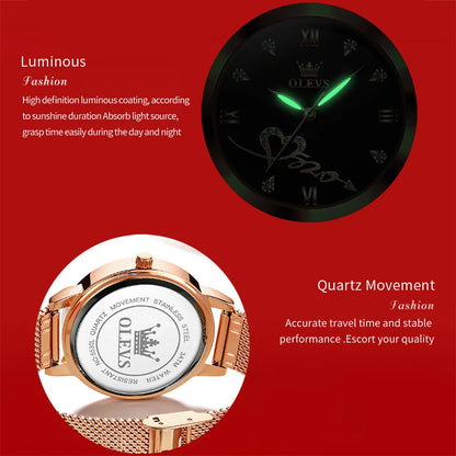 OLEVS New Women's Watches Elegant Original Waterproof Stainless steel Luminous Top Brand Ladies Wristwatch Ladies Quartz Watch