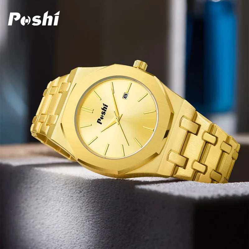 POSHI Quartz Watch for Man Fashion Luxury Business Wrsitwatch Simple Dial with Date Stainless Steel Strap Men's Watches Original