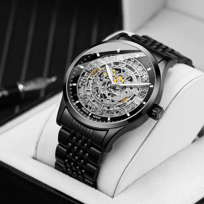 SKROX Stainless Steel Man Gold Watch Skeleton Automatic Mechanical Waterproof Male Wrist Watches Original Brand Luxury Clockwork