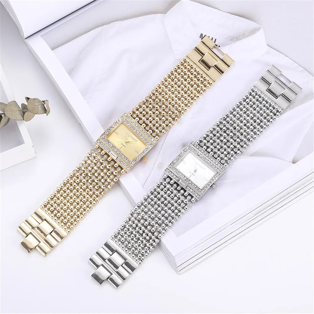 UTHAI W25 Women's Square Quartz Watch Fashion Brand Light Luxury Stainless Steel Bracelet Girls' Diamond Inlaid Wristwatches