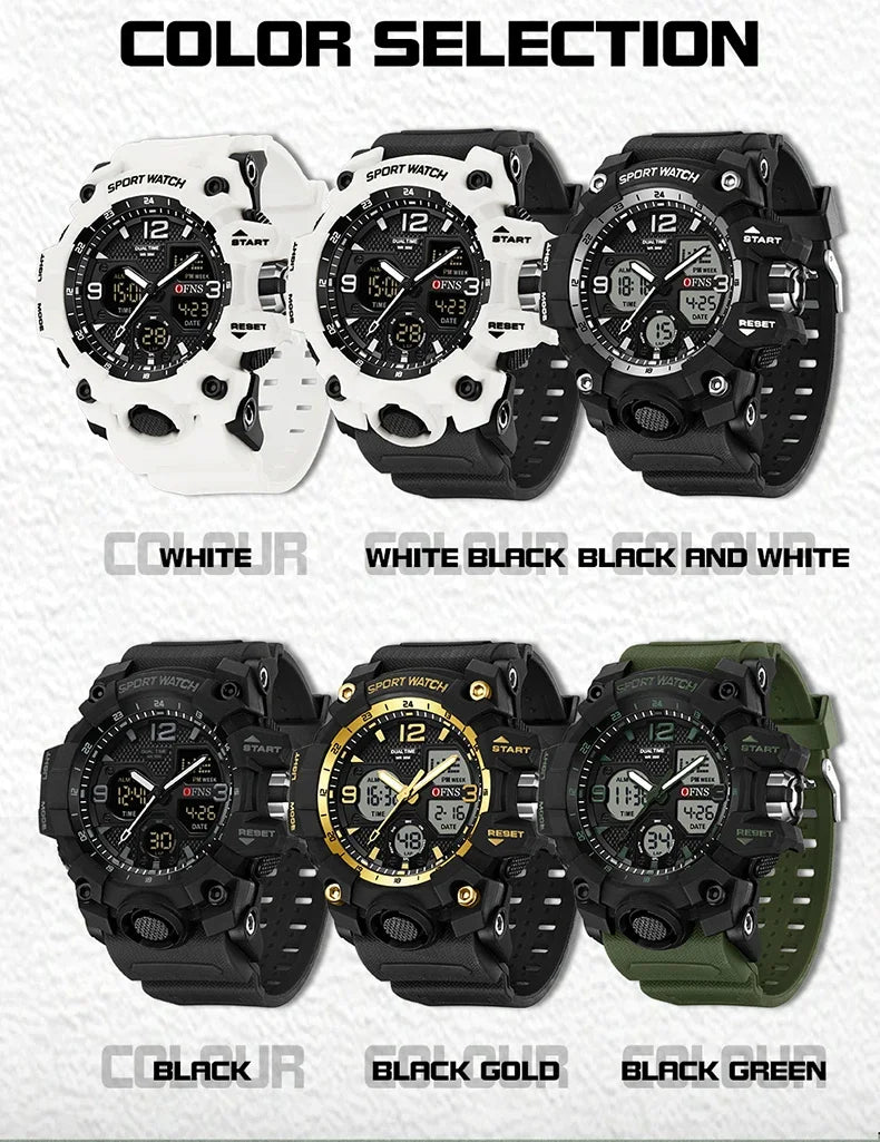 OFNS Top Brand Sports Men's Watches Military Quartz Watch Man Waterproof Wristwatch for Men Clock shock relogios masculino 6030