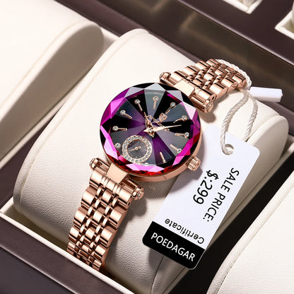 POEDAGAR Luxury Women Watch Top Brand Fashion Waterproof Stainless Steel Diamond Ladies Quartz Wristwatch Montre Femme Beautiful