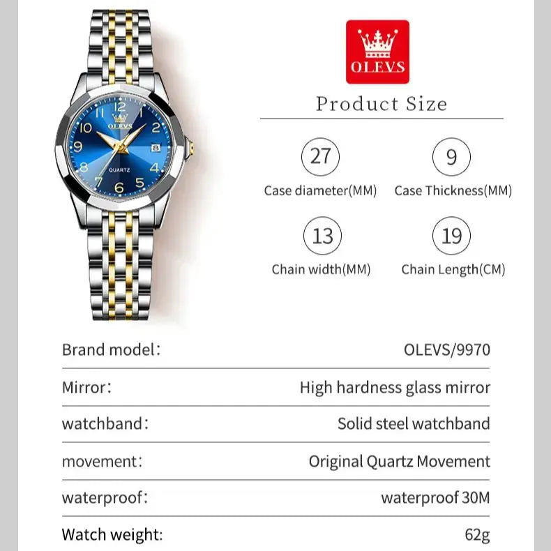 OLEVS Golden Watch for Women Luxury Elegant Rhombus Design Digital Dial Stainless Steel Strap Waterproof Calendar Clock Ladies