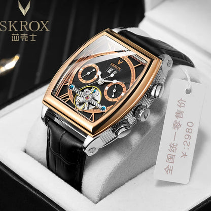 SKROX Original Tourbillon Multifunctional Date Automatic Movement Elegant Men Watch Mechanical Male Wrist Watches Luxury Clock