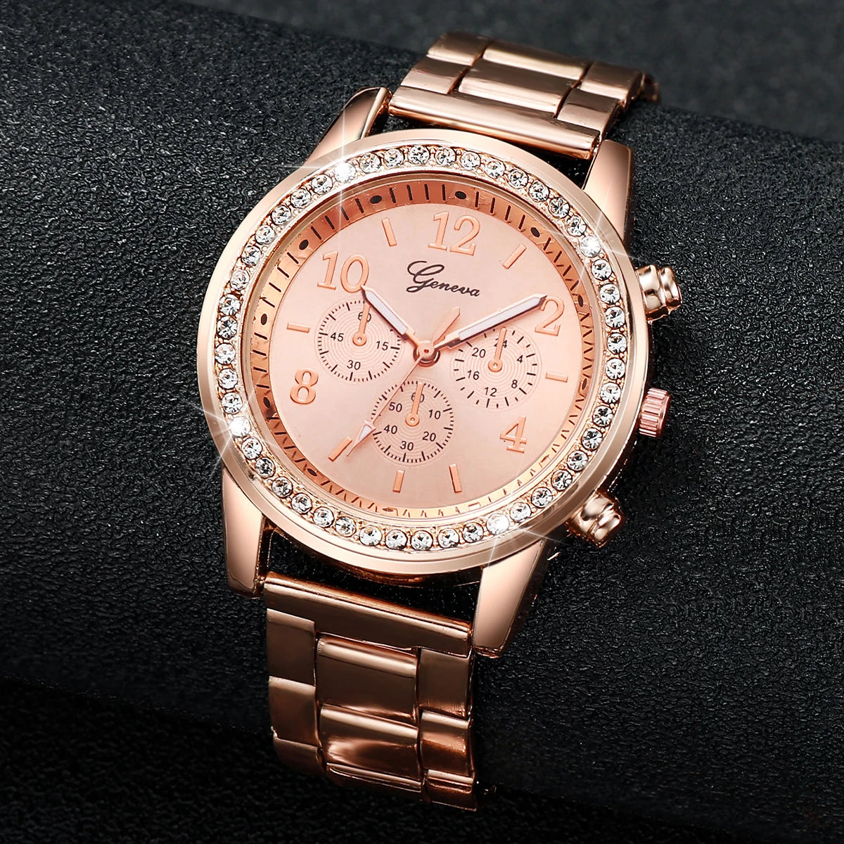 Lot de 2 montres à quartz analogiques pour femme avec strass et bracelet en acier doré rose