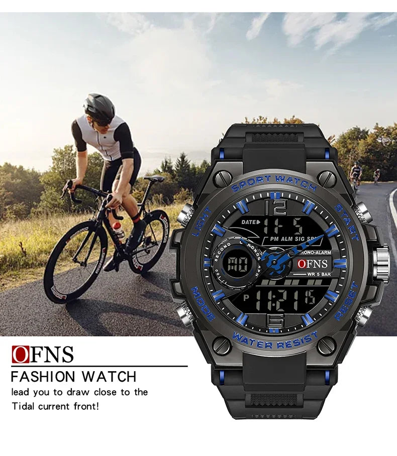 OFNS 6092 New Sport Military Men's Watches Waterproof Quartz Wristwatch LED Digital Watch for Male Clock Relogios Masculino