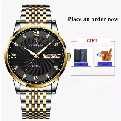 POEDAGAR Luxury Mens Watch Luminous Waterproof Unique Striped Stainless Steel Watch Quartz Men Date Calendar Business Wristwatch